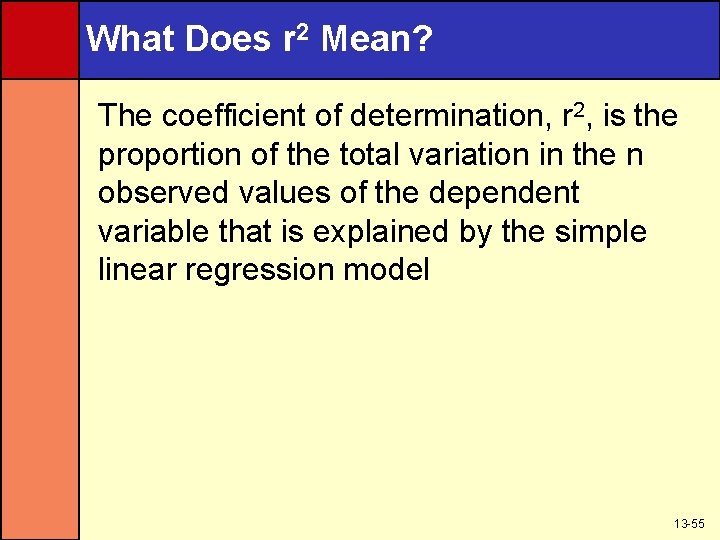 What Does r 2 Mean? The coefficient of determination, r 2, is the proportion
