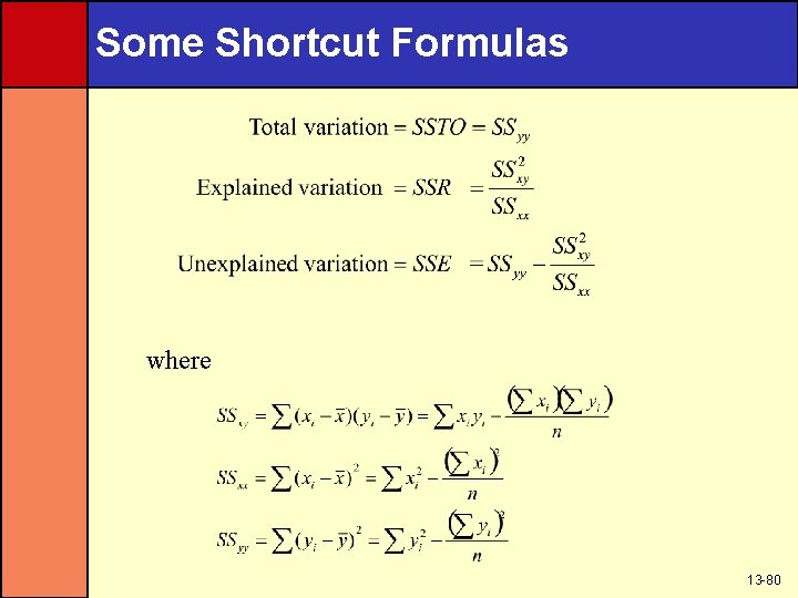 Some Shortcut Formulas where 13 -80 