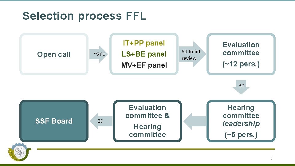 Selection process FFL IT+PP panel Open call ~200 LS+BE panel MV+EF panel 60 to