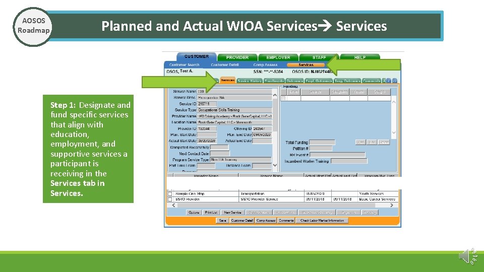 AOSOS Roadmap Planned and Actual WIOA Services Step 1: Designate and fund specific services