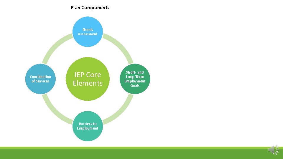 Plan Components Needs Assessment Combination of Services IEP Core Elements Barriers to Employment Short-