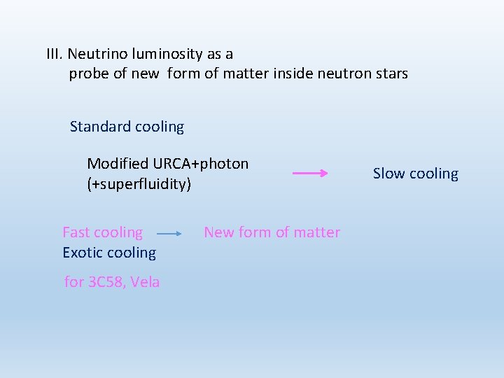 III. Neutrino luminosity as a probe of new form of matter inside neutron stars