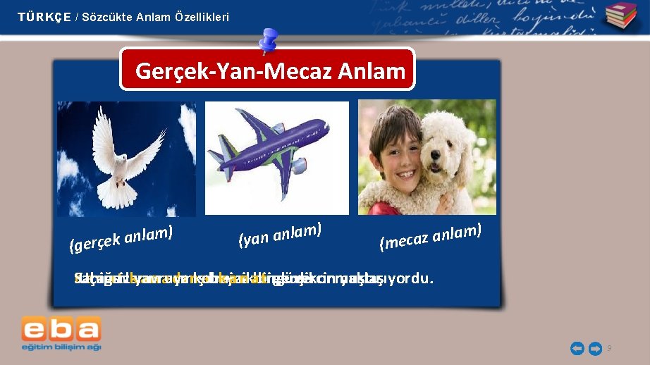 TÜRKÇE / Sözcükte Anlam Özellikleri Gerçek-Yan-Mecaz Anlam m) a l n a k e