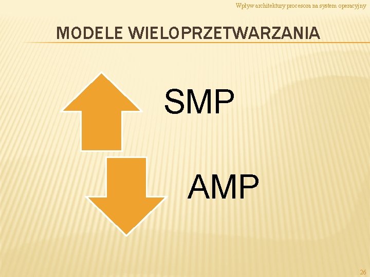 Wpływ architektury procesora na system operacyjny MODELE WIELOPRZETWARZANIA SMP AMP 26 