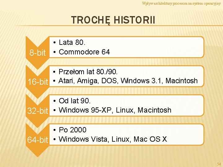 Wpływ architektury procesora na system operacyjny TROCHĘ HISTORII • Lata 80. 8 -bit •