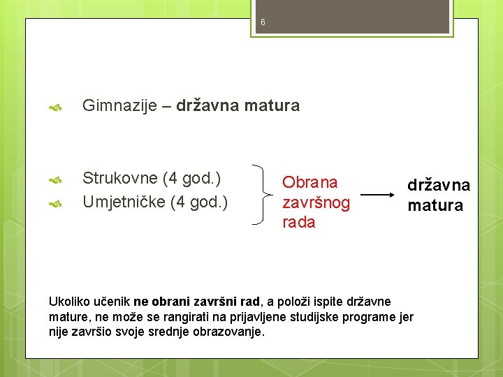 6 Gimnazije – državna matura Strukovne (4 god. ) Umjetničke (4 god. ) Obrana 6 Gimnazije – državna matura Strukovne (4 god. ) Umjetničke (4 god. ) Obrana