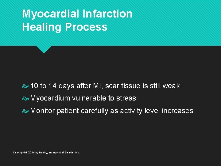 Myocardial Infarction Healing Process 10 to 14 days after MI, scar tissue is still