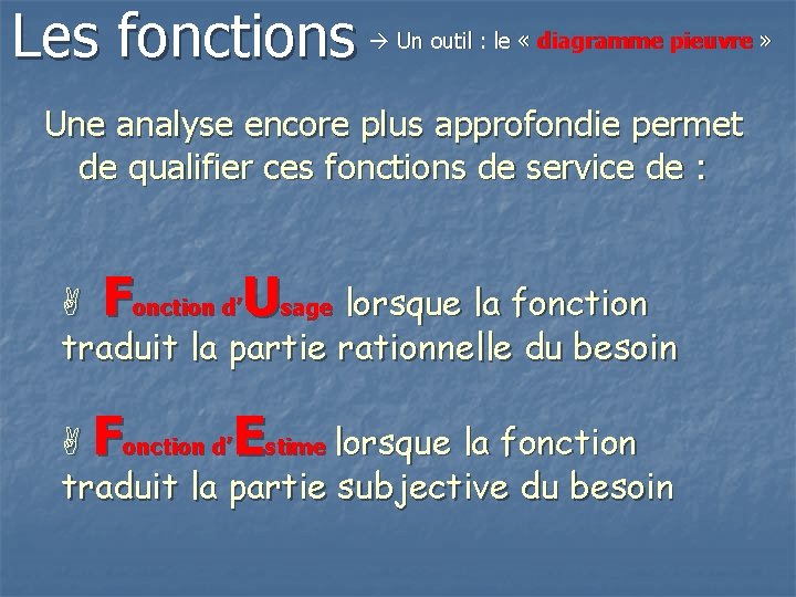 Les fonctions Un outil : le « diagramme pieuvre » Une analyse encore plus