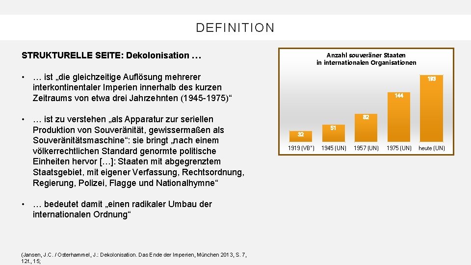 DEFINITION STRUKTURELLE SEITE: Dekolonisation … Anzahl souveräner Staaten in internationalen Organisationen • … ist