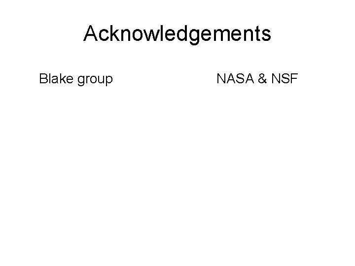 Acknowledgements Blake group NASA & NSF 