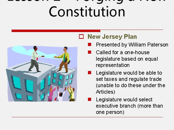 Lesson 2 – Forging a New Constitution o New Jersey Plan n Presented by