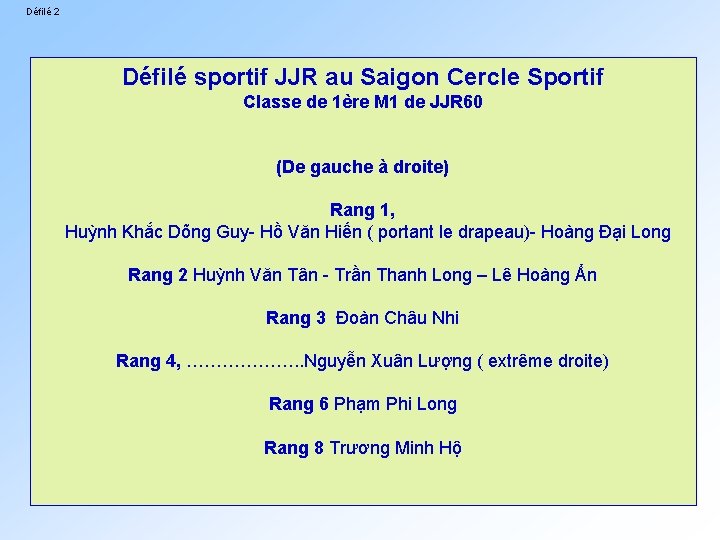 Défilé 2 Défilé sportif JJR au Saigon Cercle Sportif Classe de 1ère M 1