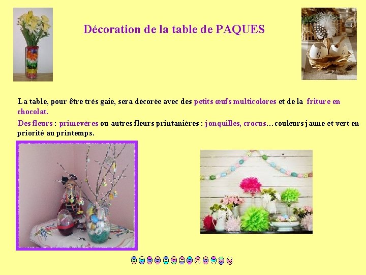 Décoration de la table de PAQUES La table, pour être très gaie, sera décorée Décoration de la table de PAQUES La table, pour être très gaie, sera décorée