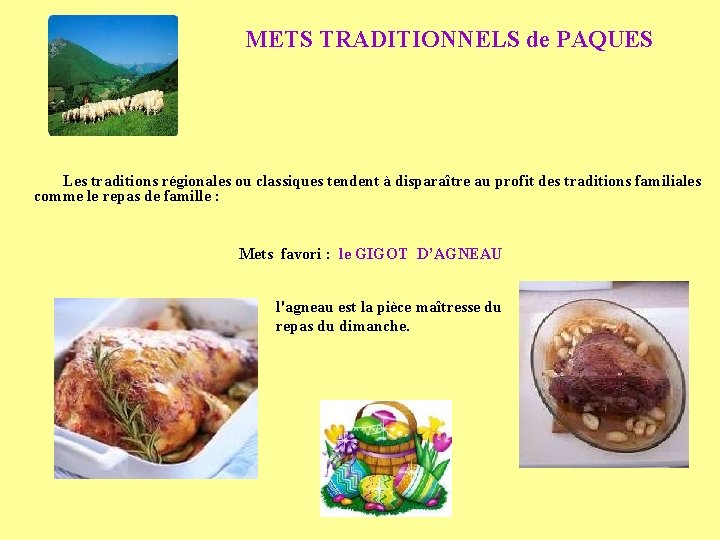 METS TRADITIONNELS de PAQUES Les traditions régionales ou classiques tendent à disparaître au profit METS TRADITIONNELS de PAQUES Les traditions régionales ou classiques tendent à disparaître au profit