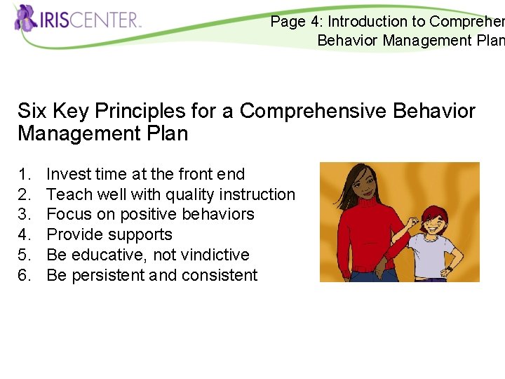 Page 4: Introduction to Comprehen Behavior Management Plan Six Key Principles for a Comprehensive