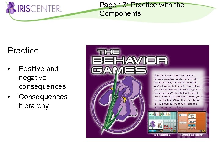 Page 13: Practice with the Components Practice • • Positive and negative consequences Consequences