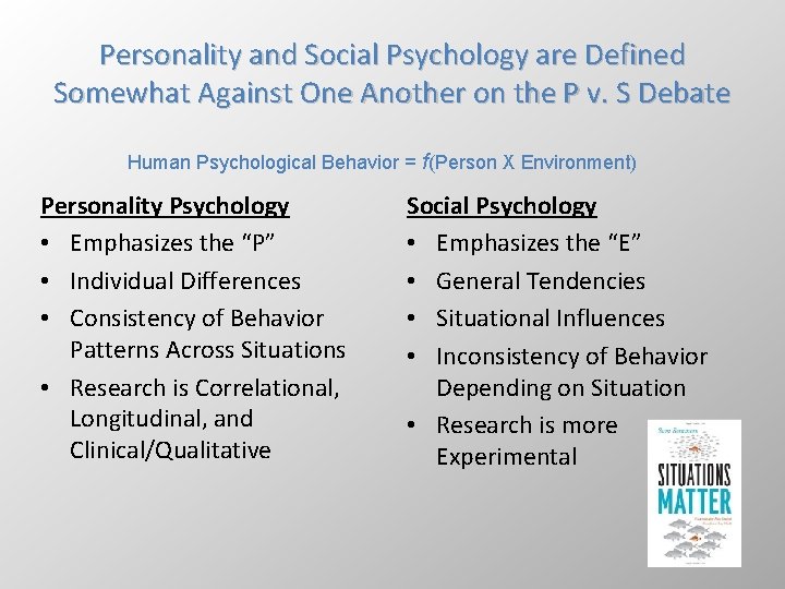 Personality and Social Psychology are Defined Somewhat Against One Another on the P v.