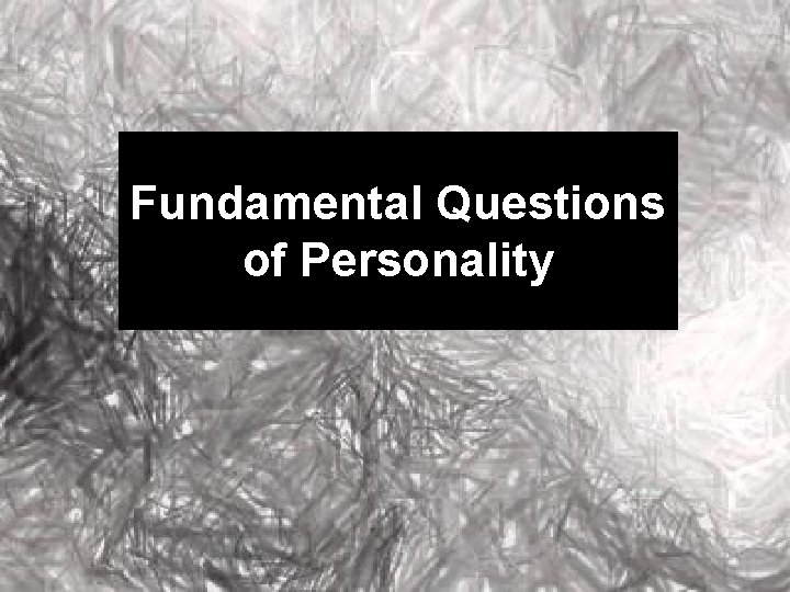 Fundamental Questions of Personality 