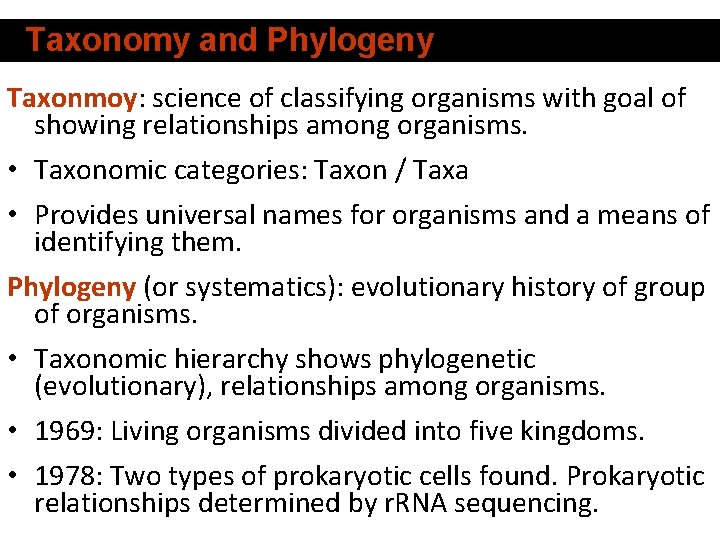 Taxonomy and Phylogeny Taxonmoy: science of classifying organisms with goal of showing relationships among Taxonomy and Phylogeny Taxonmoy: science of classifying organisms with goal of showing relationships among