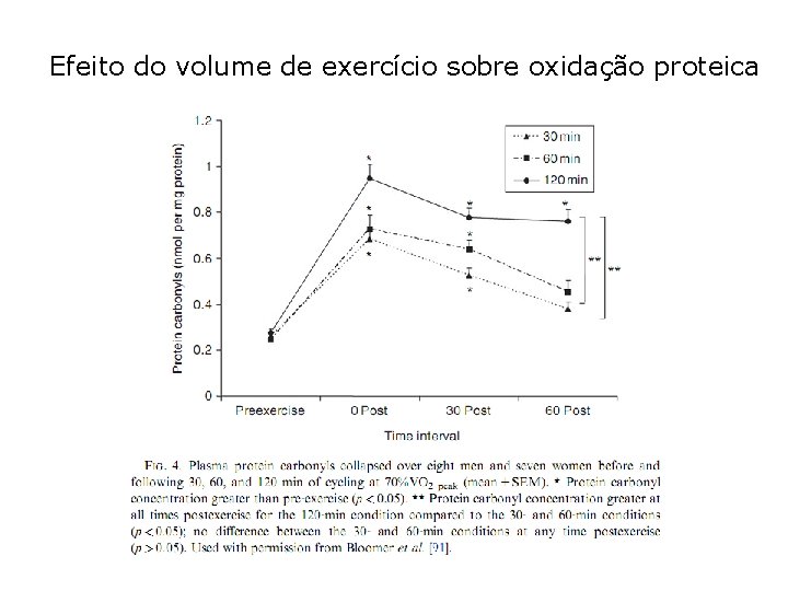 Efeito do volume de exercício sobre oxidação proteica 