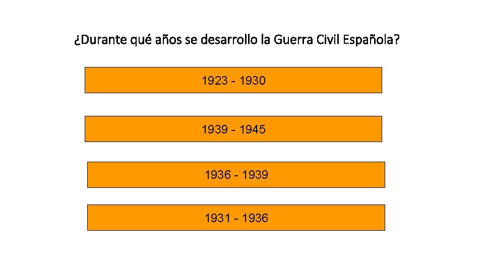 ¿Durante qué años se desarrollo la Guerra Civil Española? 1923 - 1930 1939 -