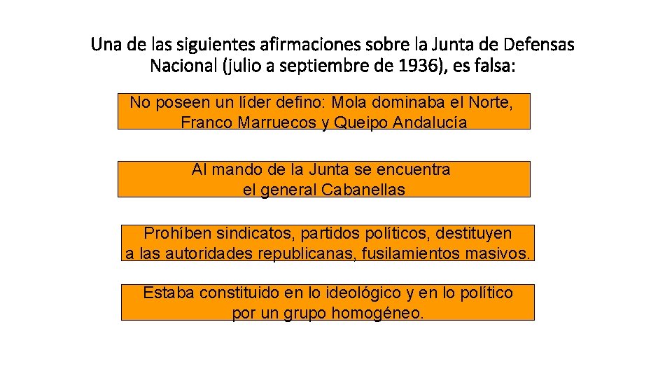 Una de las siguientes afirmaciones sobre la Junta de Defensas Nacional (julio a septiembre