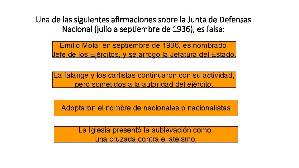 Una de las siguientes afirmaciones sobre la Junta de Defensas Nacional (julio a septiembre