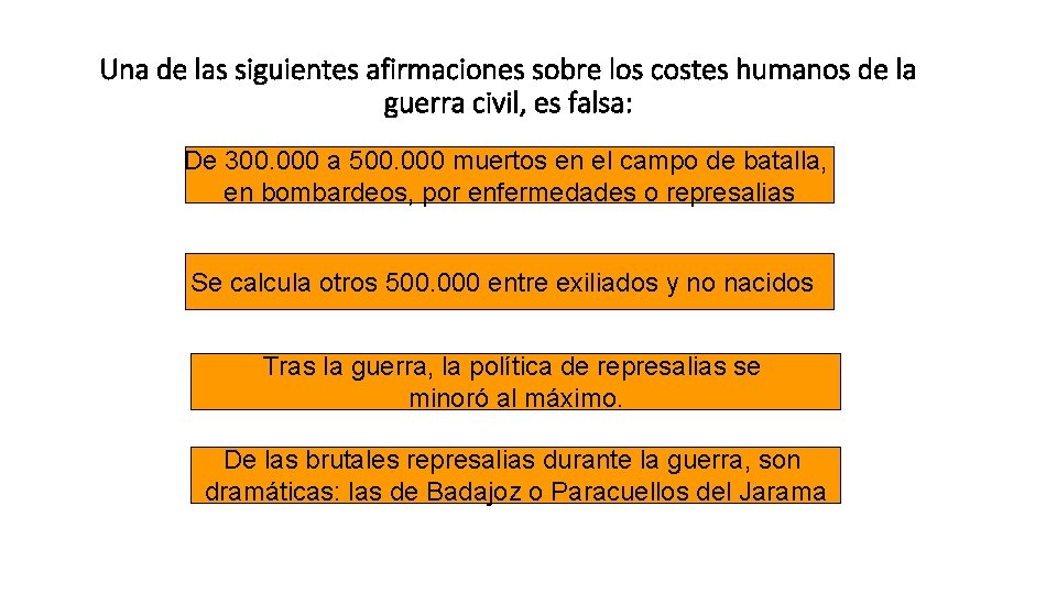 Una de las siguientes afirmaciones sobre los costes humanos de la guerra civil, es