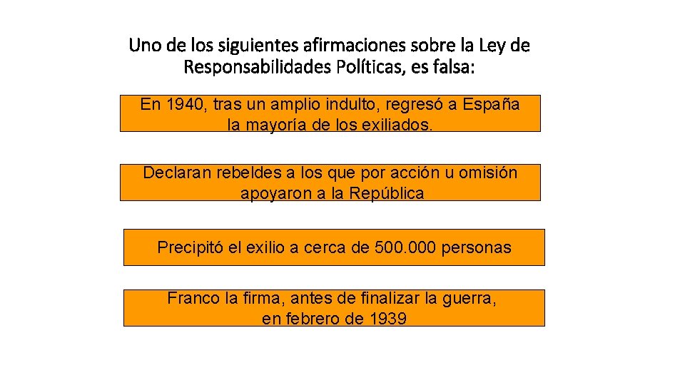 Uno de los siguientes afirmaciones sobre la Ley de Responsabilidades Políticas, es falsa: En