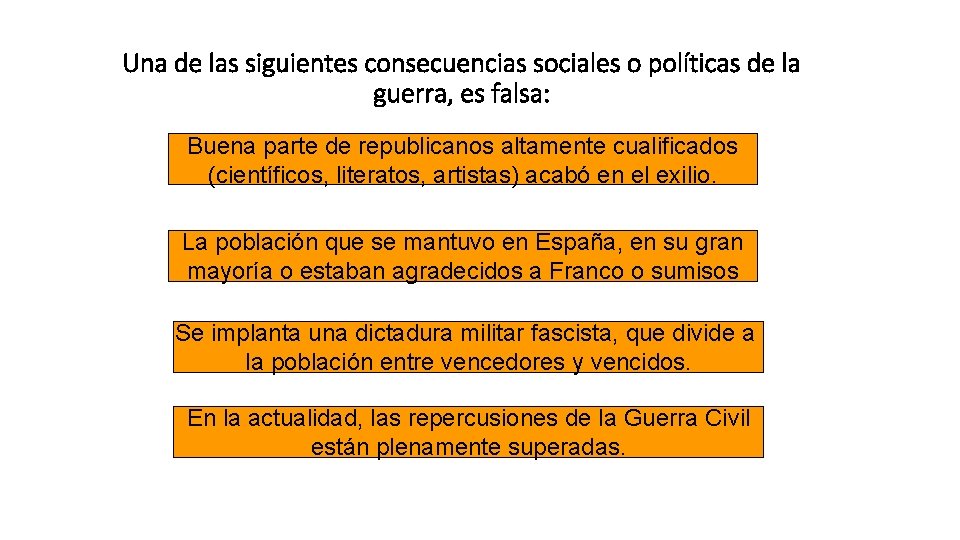 Una de las siguientes consecuencias sociales o políticas de la guerra, es falsa: Buena