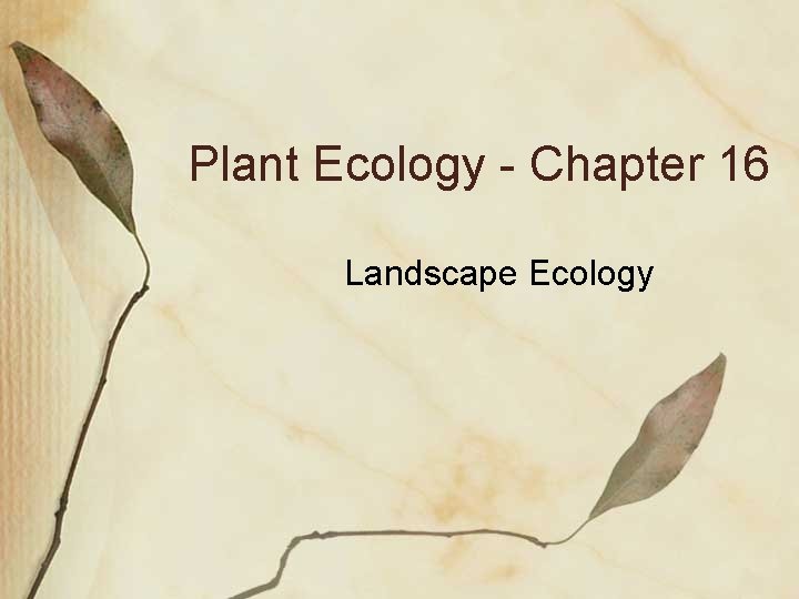 Plant Ecology - Chapter 16 Landscape Ecology 
