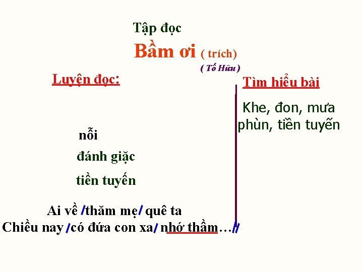 Tập đọc Bầm ơi ( trích) Luyện đọc: ( Tố Hữu ) nỗi đánh