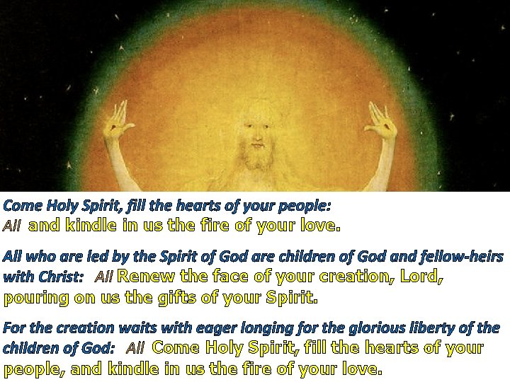 Come Holy Spirit, fill the hearts of your people: All and kindle in us