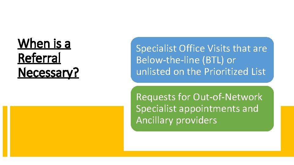 When is a Referral Necessary? Specialist Office Visits that are Below-the-line (BTL) or unlisted
