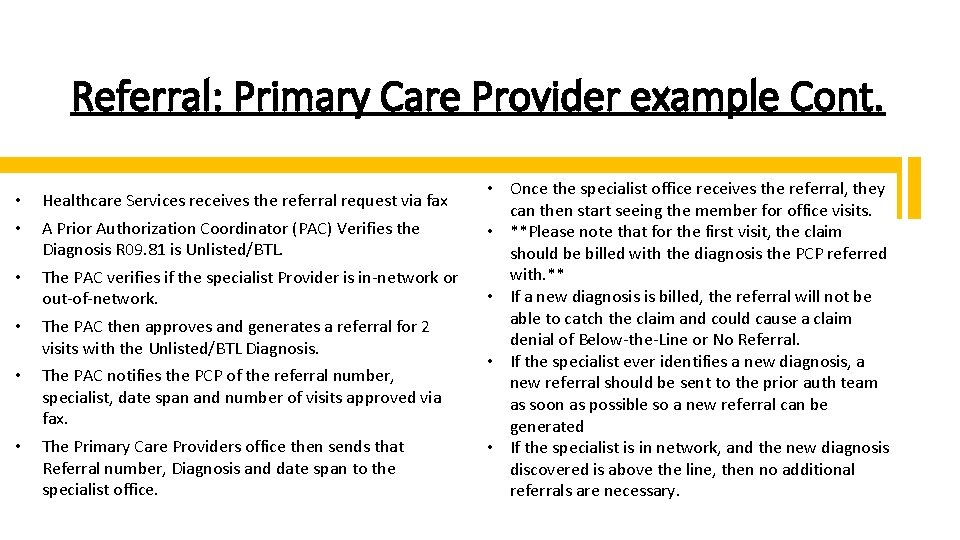 Referral: Primary Care Provider example Cont. • • Healthcare Services receives the referral request