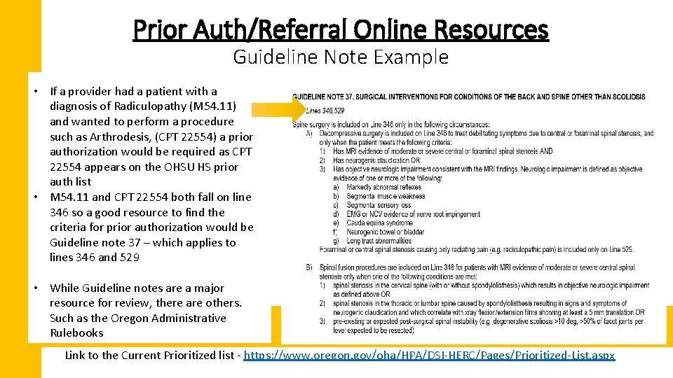 Prior Auth/Referral Online Resources Guideline Note Example • If a provider had a patient