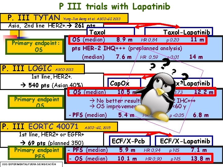 P III trials with Lapatinib P. III TYTAN Yung-Jue Bang et al. ASCO-GI 2013 P III trials with Lapatinib P. III TYTAN Yung-Jue Bang et al. ASCO-GI 2013