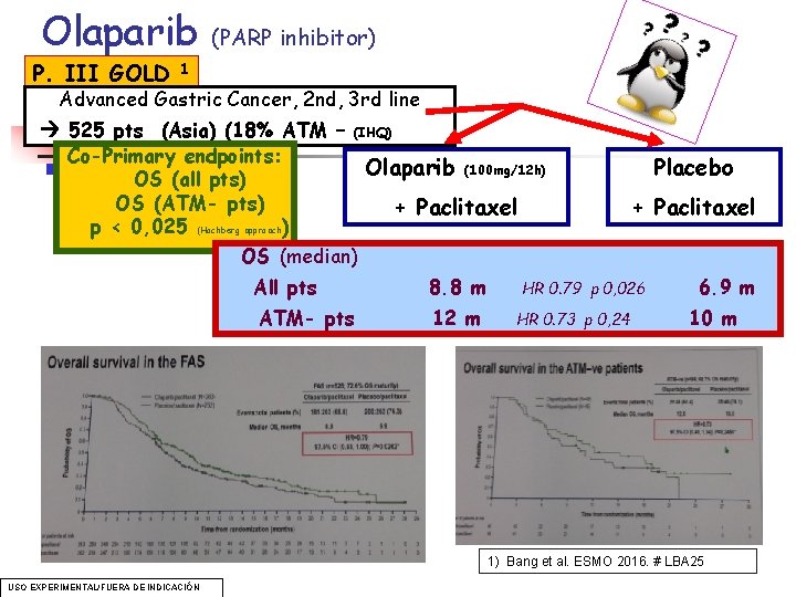 Olaparib P. III GOLD (PARP inhibitor) 1 Advanced Gastric Cancer, 2 nd, 3 rd Olaparib P. III GOLD (PARP inhibitor) 1 Advanced Gastric Cancer, 2 nd, 3 rd