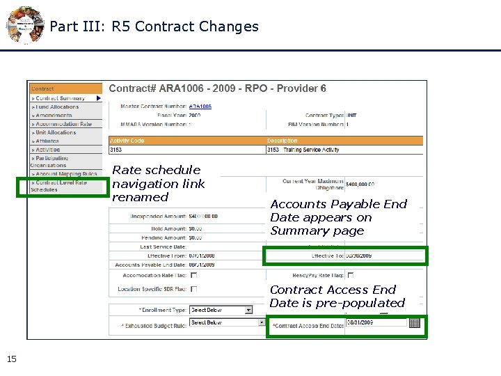 Part III: R 5 Contract Changes Rate schedule navigation link renamed Accounts Payable End