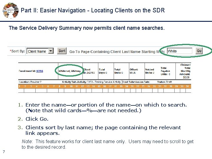 Part II: Easier Navigation - Locating Clients on the SDR The Service Delivery Summary