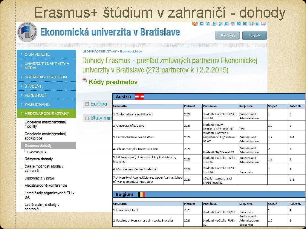 Erasmus+ štúdium v zahraničí - dohody Erasmus+ štúdium v zahraničí - dohody
