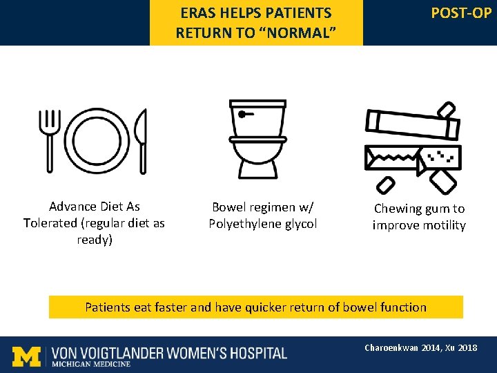 ERAS HELPS PATIENTS RETURN TO “NORMAL” Advance Diet As Tolerated (regular diet as ready)