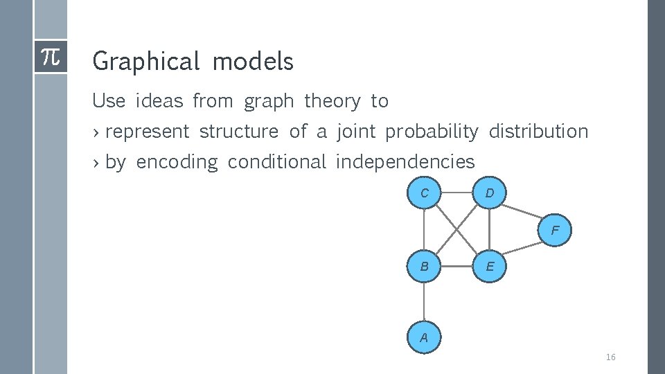 Graphical models Use ideas from graph theory to › represent structure of a joint