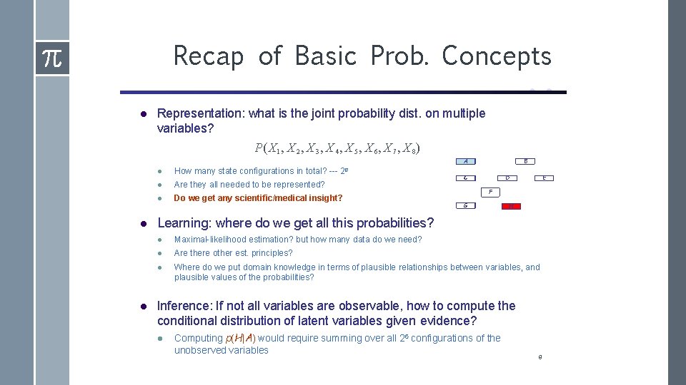 Recap of Basic Prob. Concepts Representation: what is the joint probability dist. on multiple
