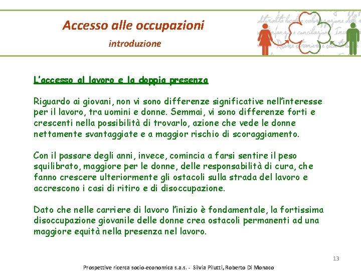 Accesso alle occupazioni introduzione L’accesso al lavoro e la doppia presenza Riguardo ai giovani, Accesso alle occupazioni introduzione L’accesso al lavoro e la doppia presenza Riguardo ai giovani,