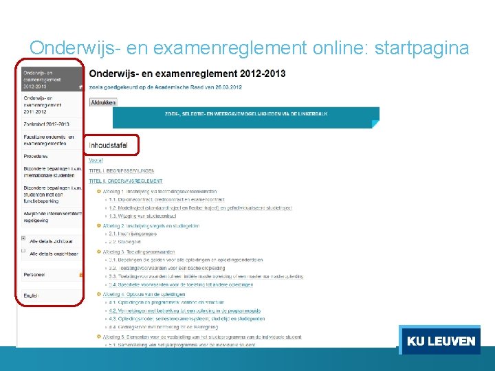 Onderwijs- en examenreglement online: startpagina 