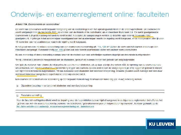 Onderwijs- en examenreglement online: faculteiten 