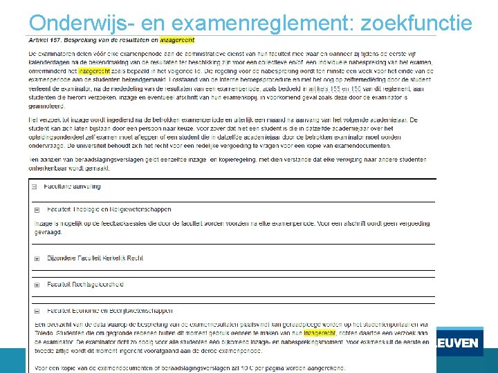 Onderwijs- en examenreglement: zoekfunctie 