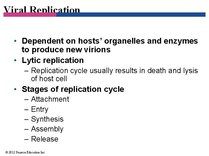 Viral Replication • Dependent on hosts’ organelles and enzymes to produce new virions •