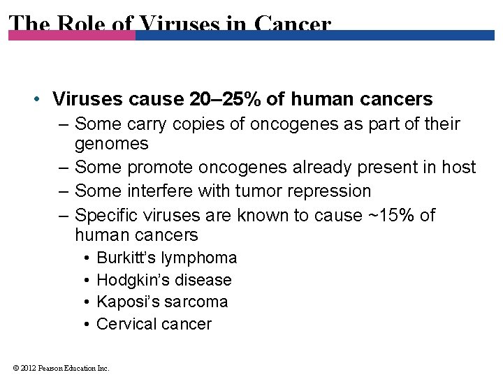The Role of Viruses in Cancer • Viruses cause 20– 25% of human cancers